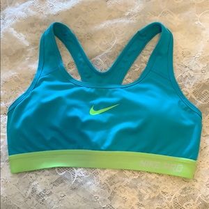 Nike Pro blue and lime Sports Bra